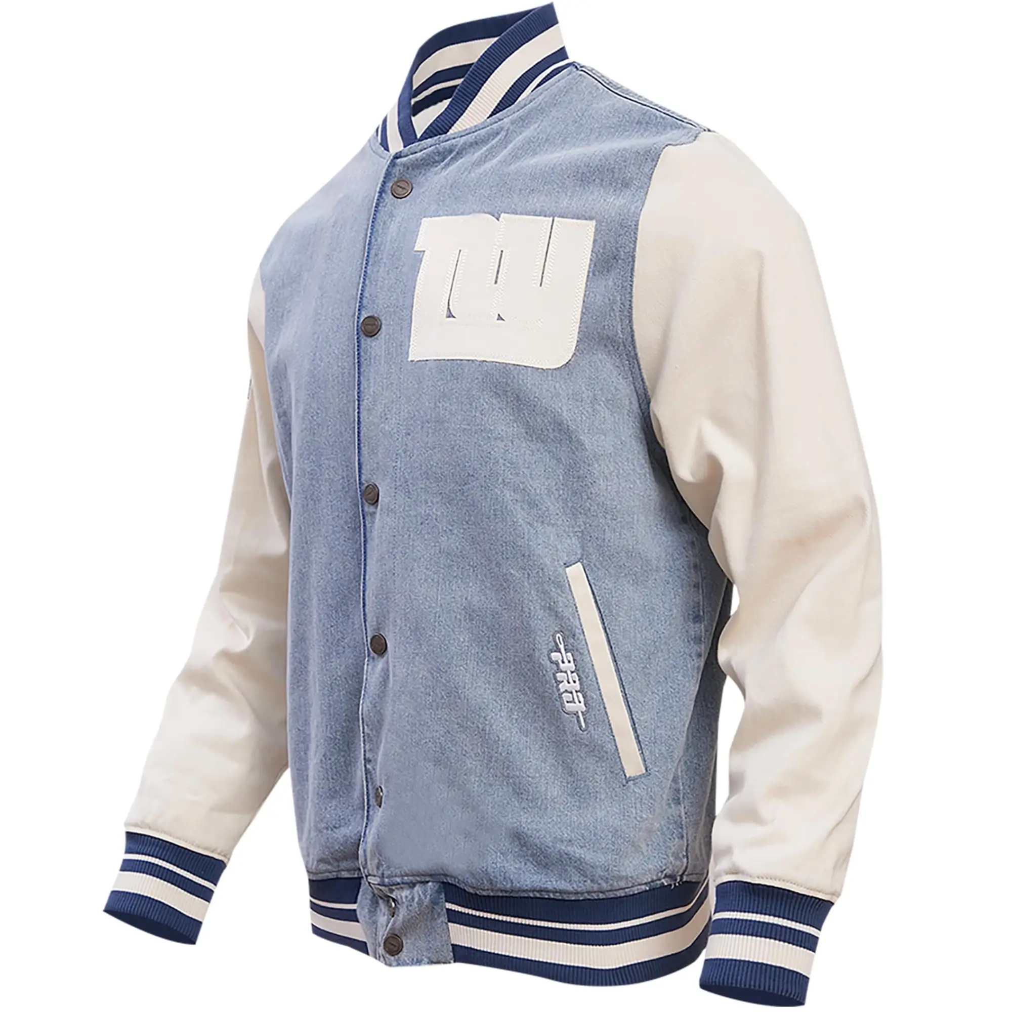 New York Giants Pro Standard Blues Denim & Leather Varsity Jacket - Image 3