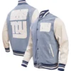 New York Giants Pro Standard Blues Denim & Leather Varsity Jacket - Image 4