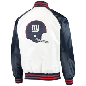 Alternative view of New York Giants Starter Lead Off Throwback Full-Snap White & Navy Varsity Jacket