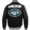 Alternative view of New York Jets Classic Mashup Rib Black Wool & Leather Varsity Jacket