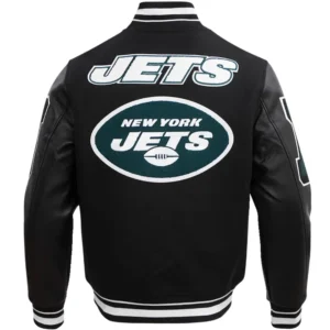 Alternative view of New York Jets Classic Mashup Rib Black Wool & Leather Varsity Jacket