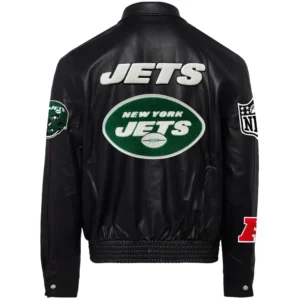 Alternative view of New York Jets Jeff Hamilton Black Full Leather Varsity Jacket