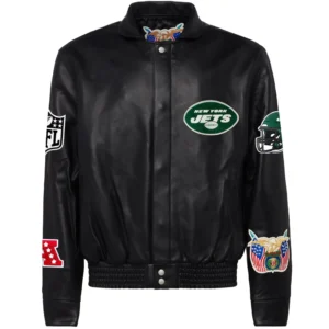 New York Jets Jeff Hamilton Black Full Leather Varsity Jacket