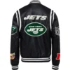 New York Jets Jeff Hamilton Full Black Leather Vegan Full-Snap Varsity Jacket - Image 2