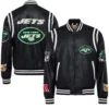 New York Jets Jeff Hamilton Full Black Leather Vegan Full-Snap Varsity Jacket - Image 3