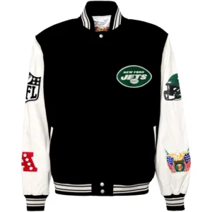 New York Jets Jeff Hamilton Classic Rib Wool & Leather Varsity Jacket