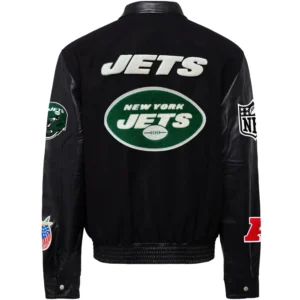 Alternative view of New York Jets Jeff Hamilton Wool & Leather Varsity Jacket