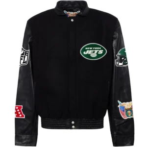 New York Jets Jeff Hamilton Wool & Leather Varsity Jacket