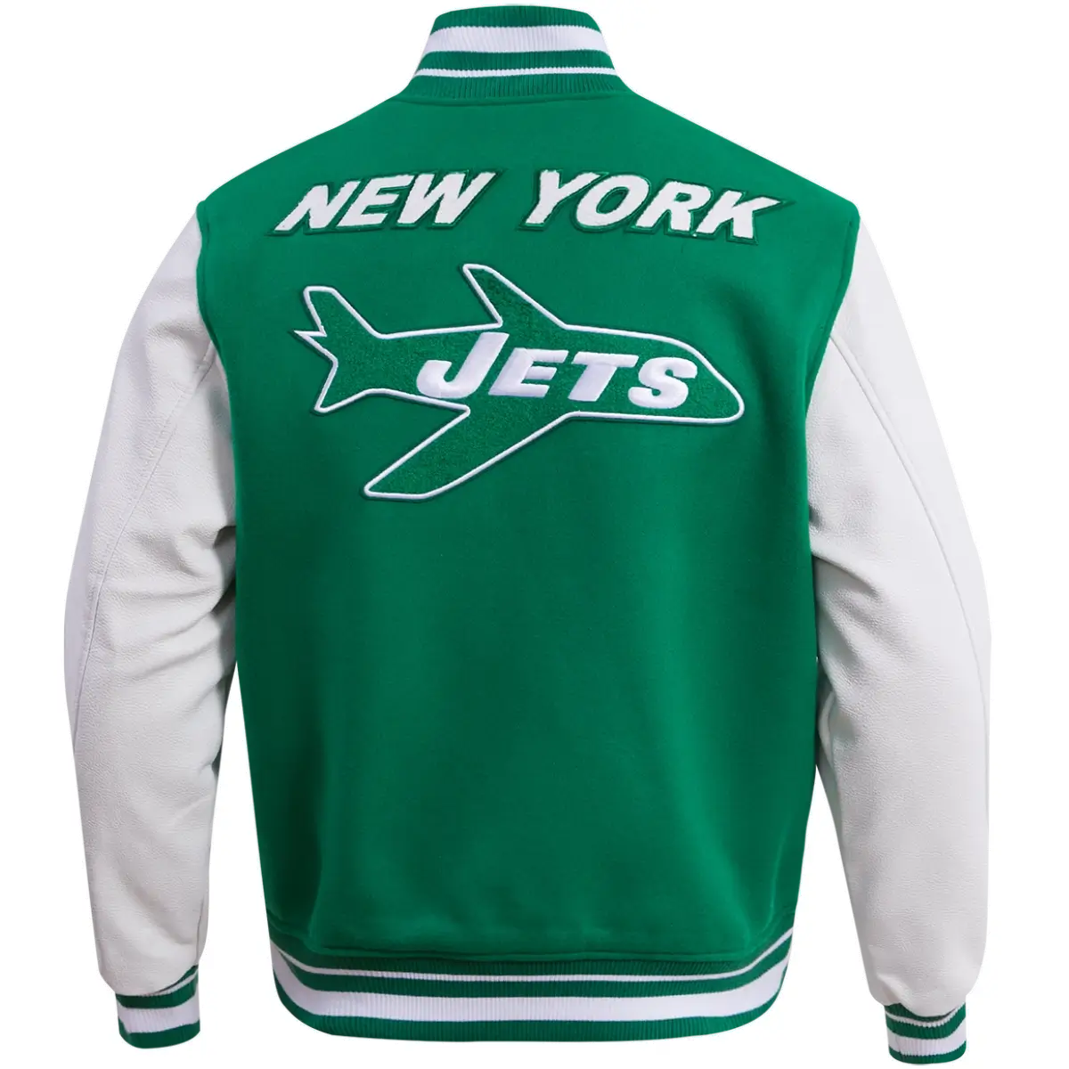 New York Jets Retro Classic Rib Wool & Leather Varsity Jacket - Image 2