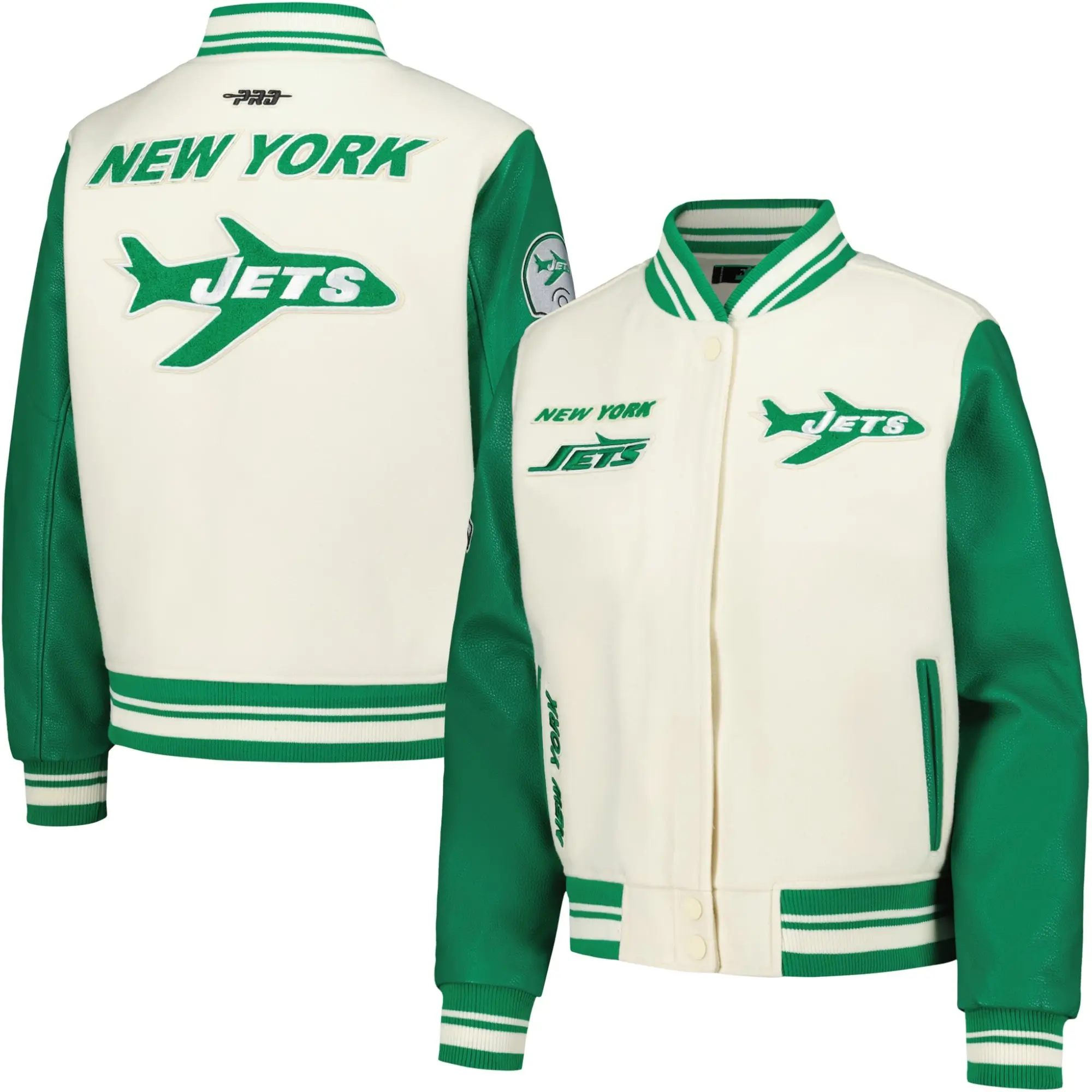 New York Jets Retro Classic Vintage Wool & Leather Varsity Jacket - Image 3