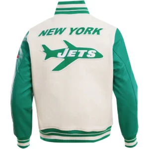 Alternative view of New York Jets Retro Classic Wool & Leather Varsity Jacket Cream & Green