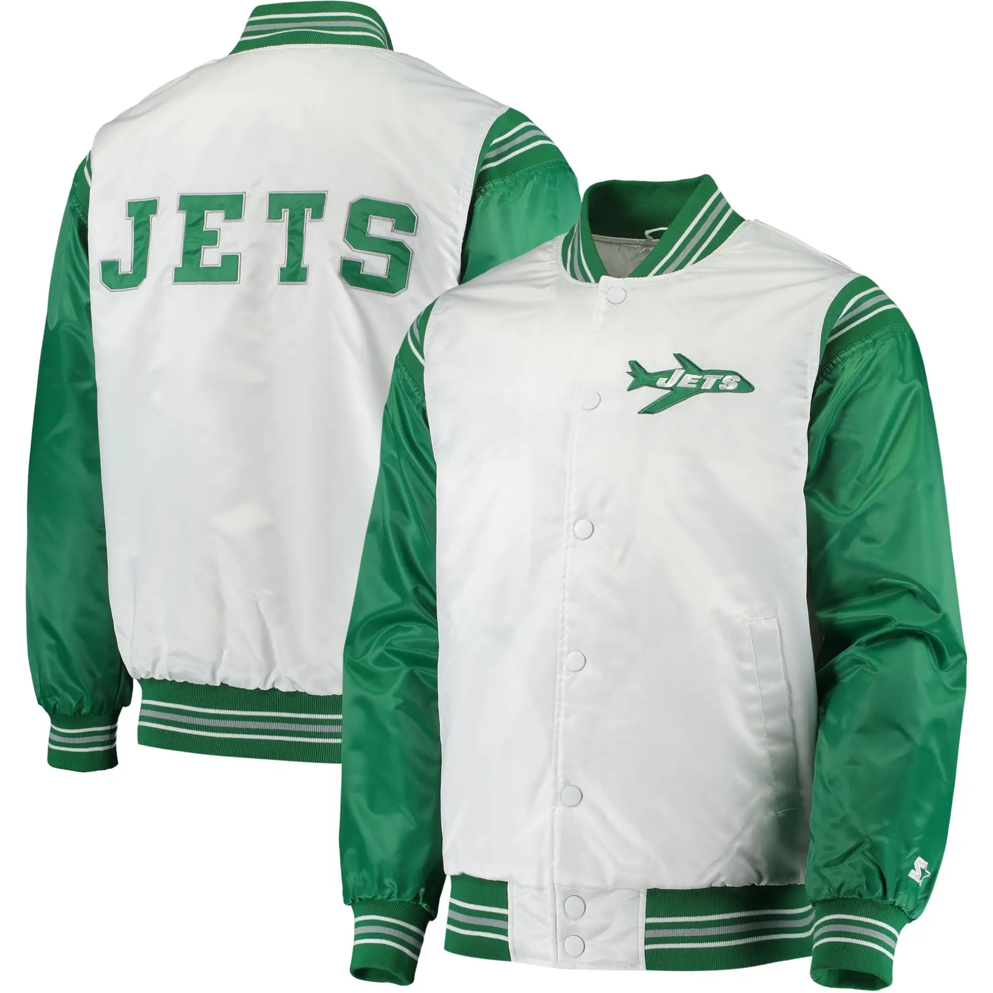 New York Jets The Enforcer Historic Logo Full-Snap Satin Varsity Jacket - Image 3