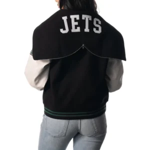 Alternative view of New York Jets The Wild Collective Black Sailor Full-Snap Hooded Varsity Jacket