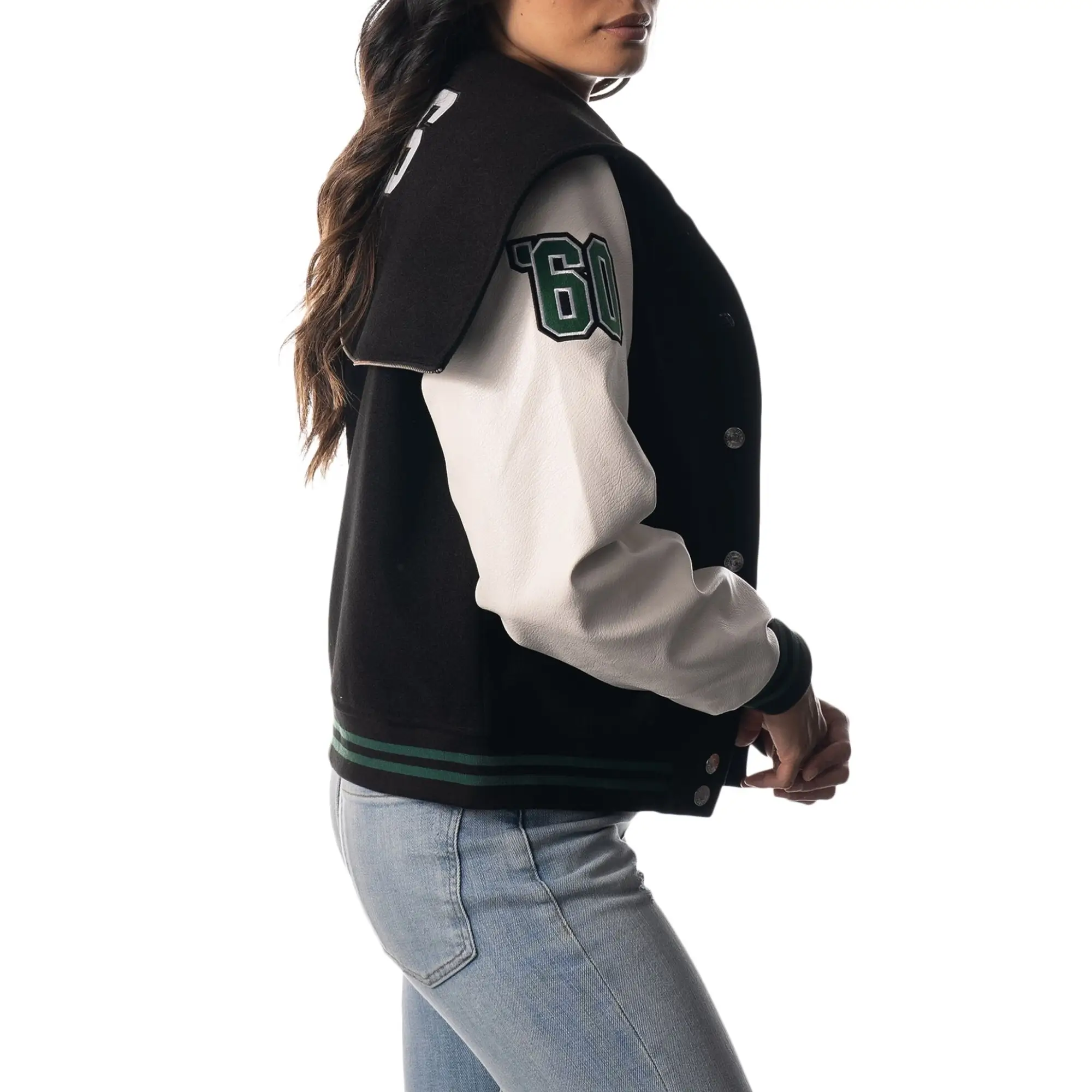 New York Jets The Wild Collective Black Sailor Full-Snap Hooded Varsity Jacket - Image 3