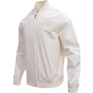 New York Jets Pro Standard Neutral Full-Zip Satin Varsity Jacket