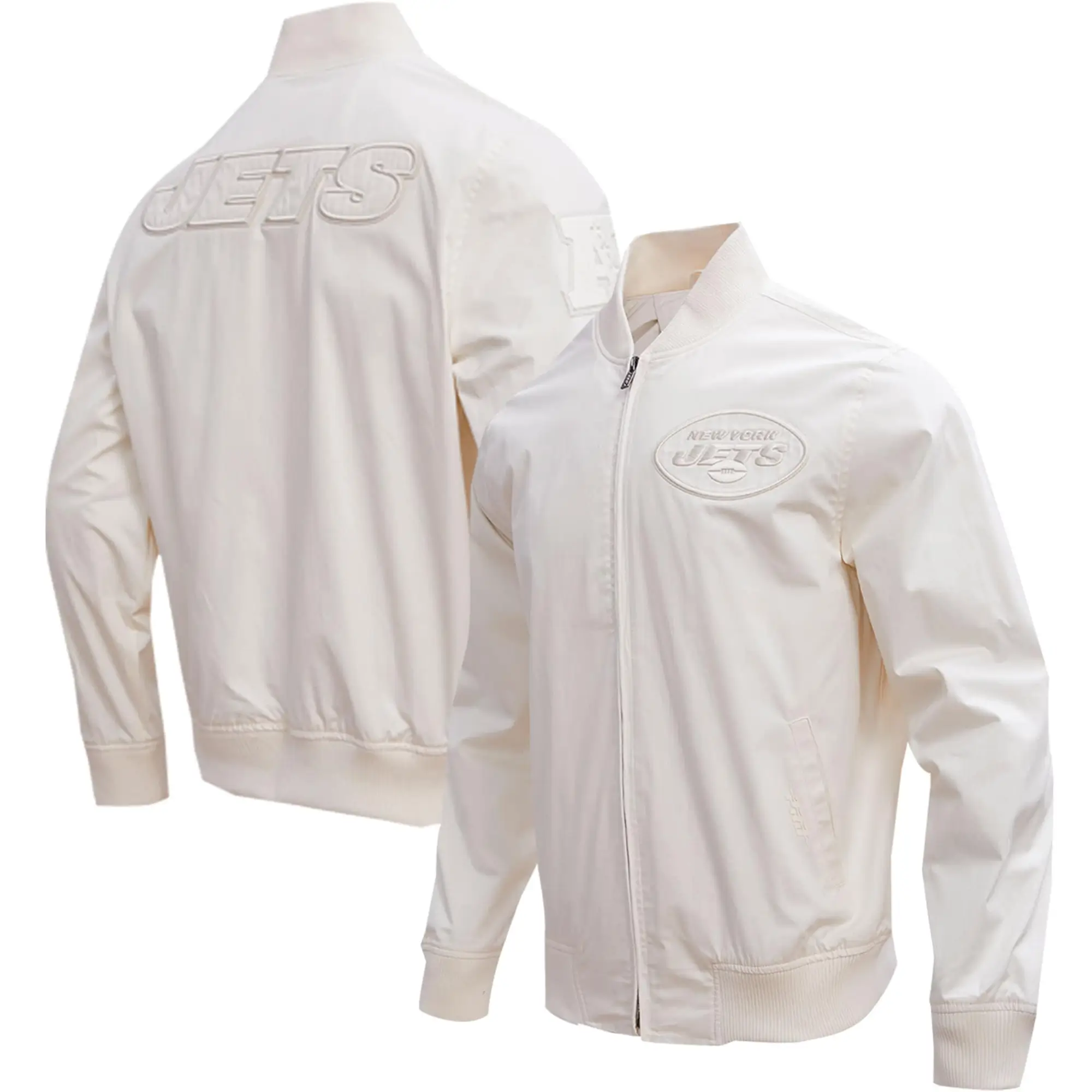 New York Jets Pro Standard Neutral Full-Zip Satin Varsity Jacket - Image 3