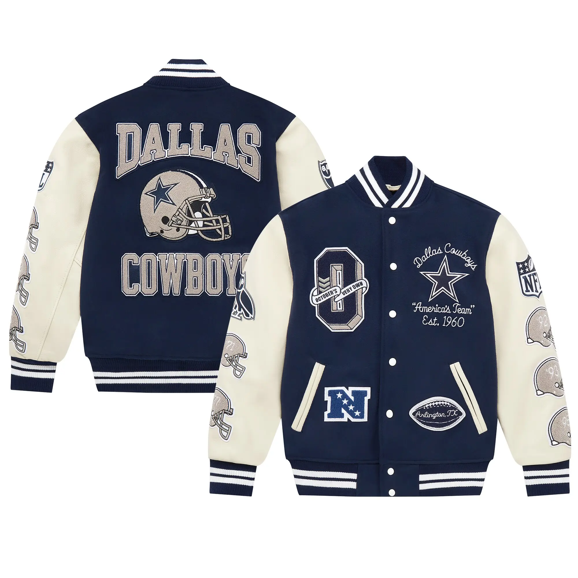 OVO Dallas Cowboys Wool/Leather Full-Snap Varsity Jacket - Image 6