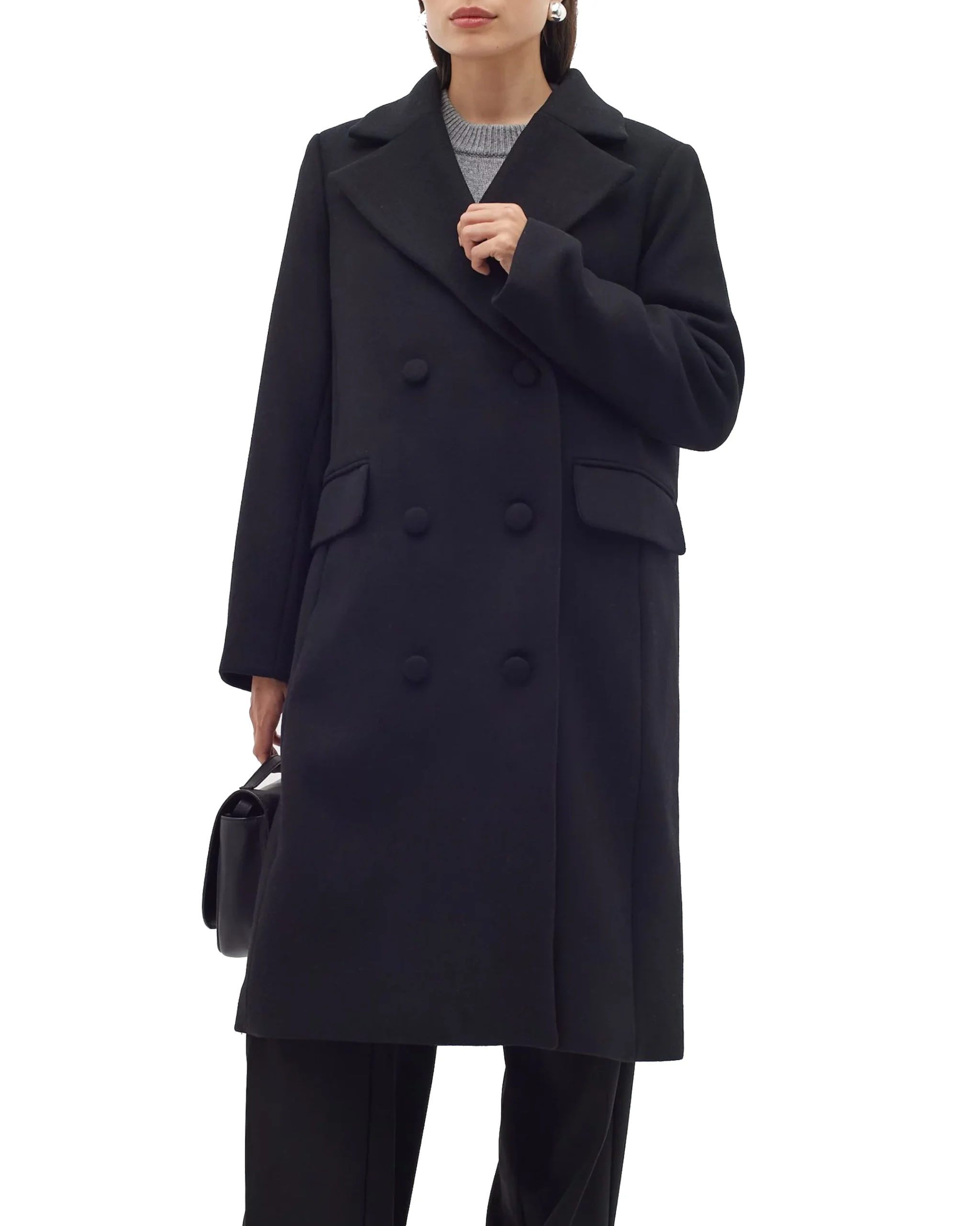 Perryiw Double Breasted Full Black Wool Coat - Image 5