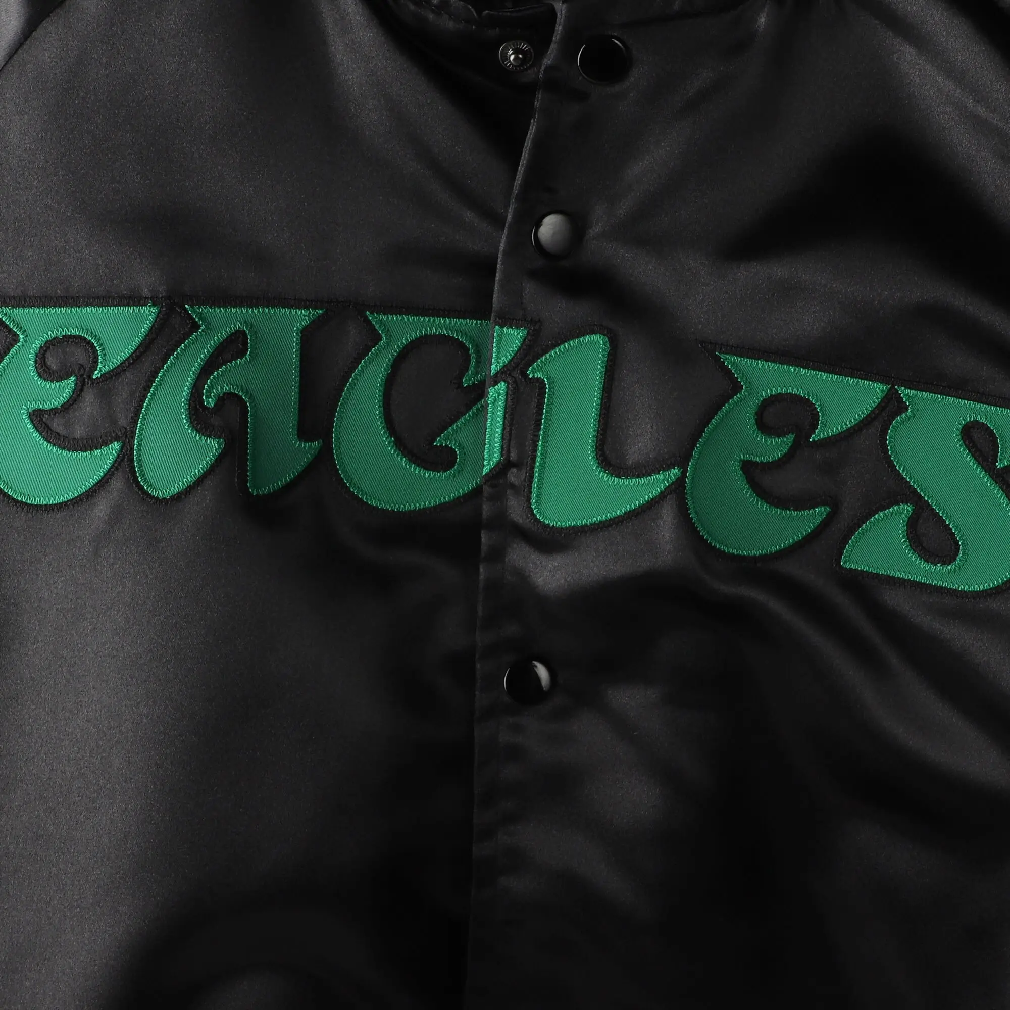 Philadelphia Eagles Full-Button Satin Black Varsity Jacket - Image 3