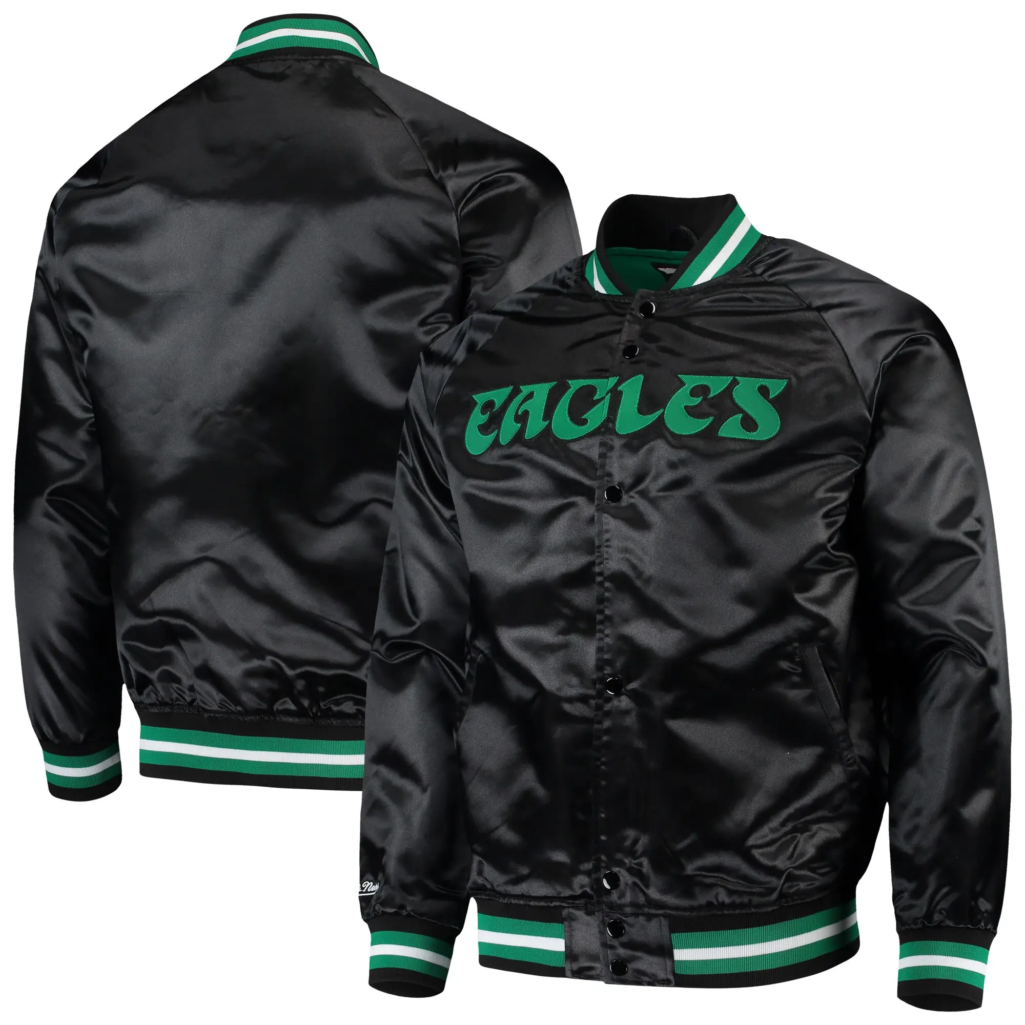 Philadelphia Eagles Full-Button Satin Black Varsity Jacket - Image 4