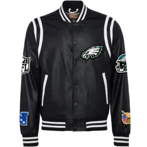 Philadelphia Eagles Jeff Hamilton Full Black Leather Varsity Jacket