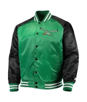 Philadelphia Eagles Lead Off Starter Green & Black Satin Varsity Jacket