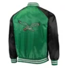 Philadelphia Eagles Lead Off Starter Green & Black Satin Varsity Jacket - Image 2