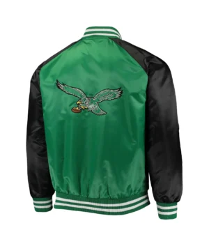 Alternative view of Philadelphia Eagles Lead Off Starter Green & Black Satin Varsity Jacket