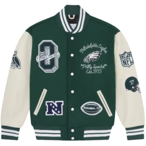 Philadelphia Eagles Full-Snap OVO Wool & Leather Varsity Jacket