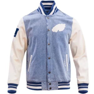 Philadelphia Eagles Pro Standard Blues Denim & Leather Varsity Jacket