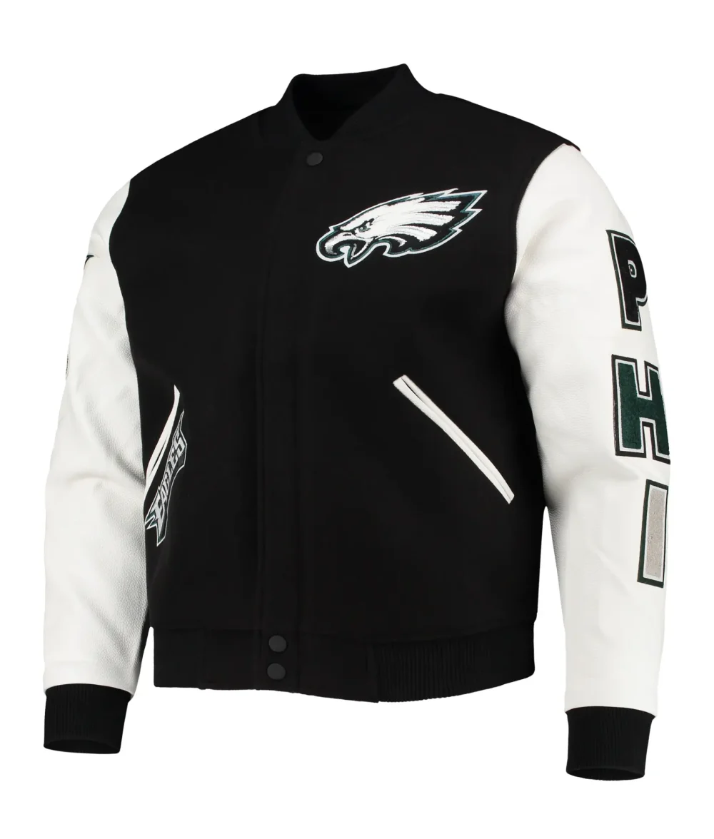 Philadelphia Eagles Classic Full-Zip Black/White Varsity Jacket