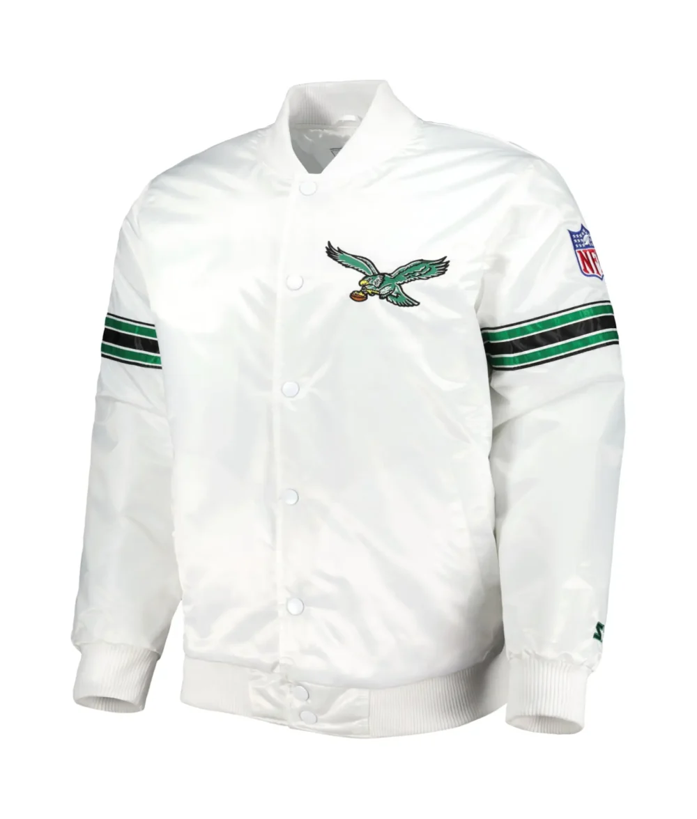 Philadelphia Eagles Starter The Power Forward Full-Snap White Varsity Jacket