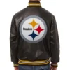Pittsburgh Steelers Full Leather Brown Varsity Jacket - Image 2