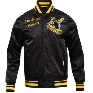 Pittsburgh Steelers Classic Rib Satin Varsity Black Jacket