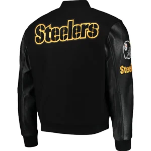 Alternative view of Pittsburgh Steelers Classic Logo Black Zipper Wool & leather Varsity Jacket