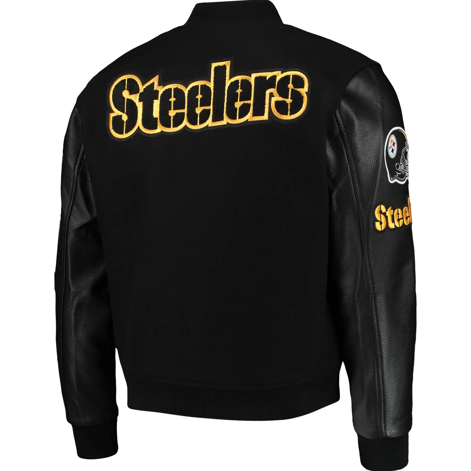 Pittsburgh Steelers Classic Logo Black Zipper Wool & leather Varsity Jacket - Image 2