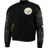 Pittsburgh Steelers Classic Logo Black Zipper Wool & leather Varsity Jacket