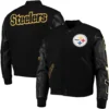 Pittsburgh Steelers Classic Logo Black Zipper Wool & leather Varsity Jacket - Image 3