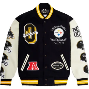 Pittsburgh Steelers OVO Full-Snap Wool & Leather Varsity Jacket