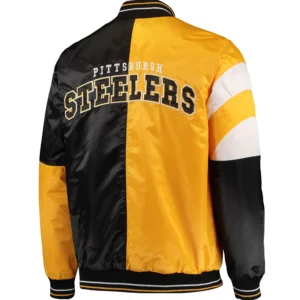 Alternative view of Pittsburgh Steelers Leader Satin Varsity Jacket Black & Golden