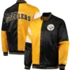 Pittsburgh Steelers Leader Satin Varsity Jacket Black & Golden - Image 3