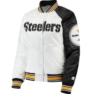 Pittsburgh Steelers Satin Hometown Varsity Jacket White & Black
