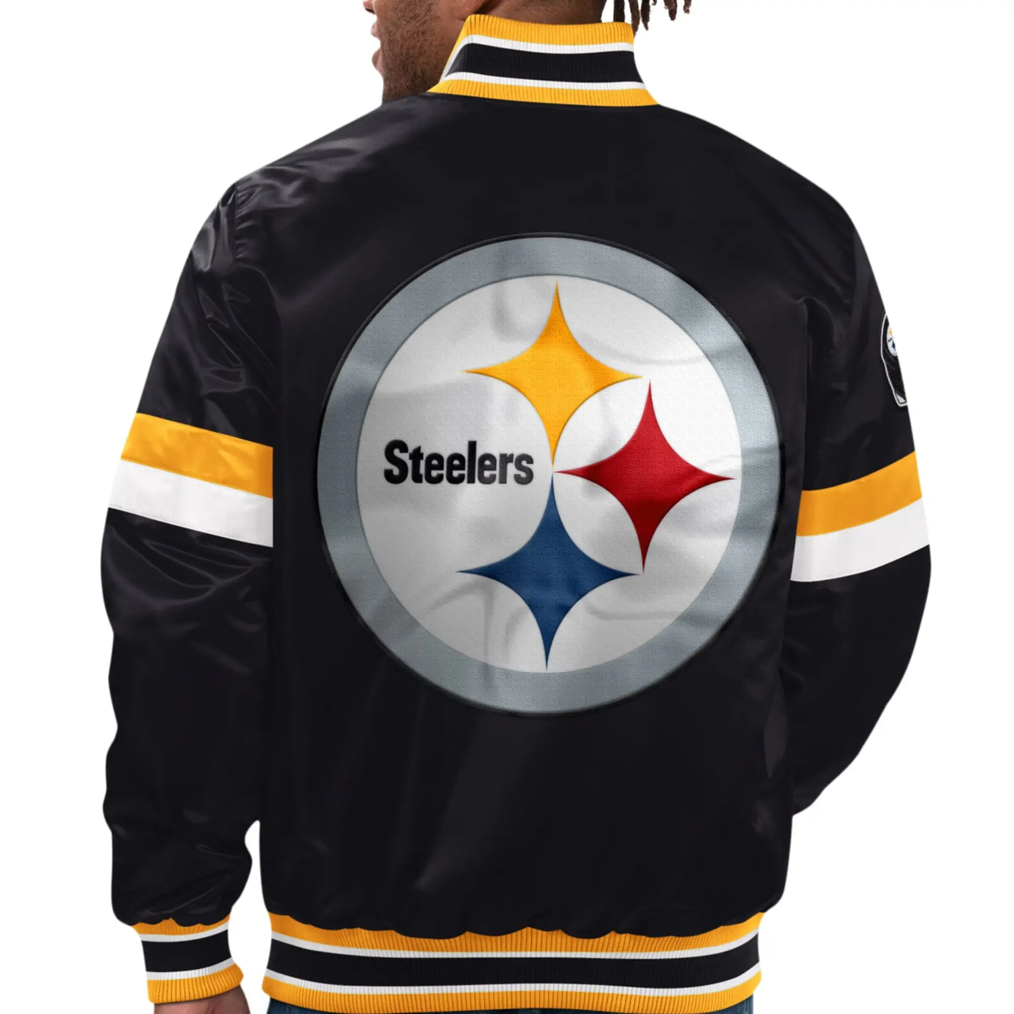 Pittsburgh Steelers Home Game Team players Satin Varsity Black Jacket - Image 2