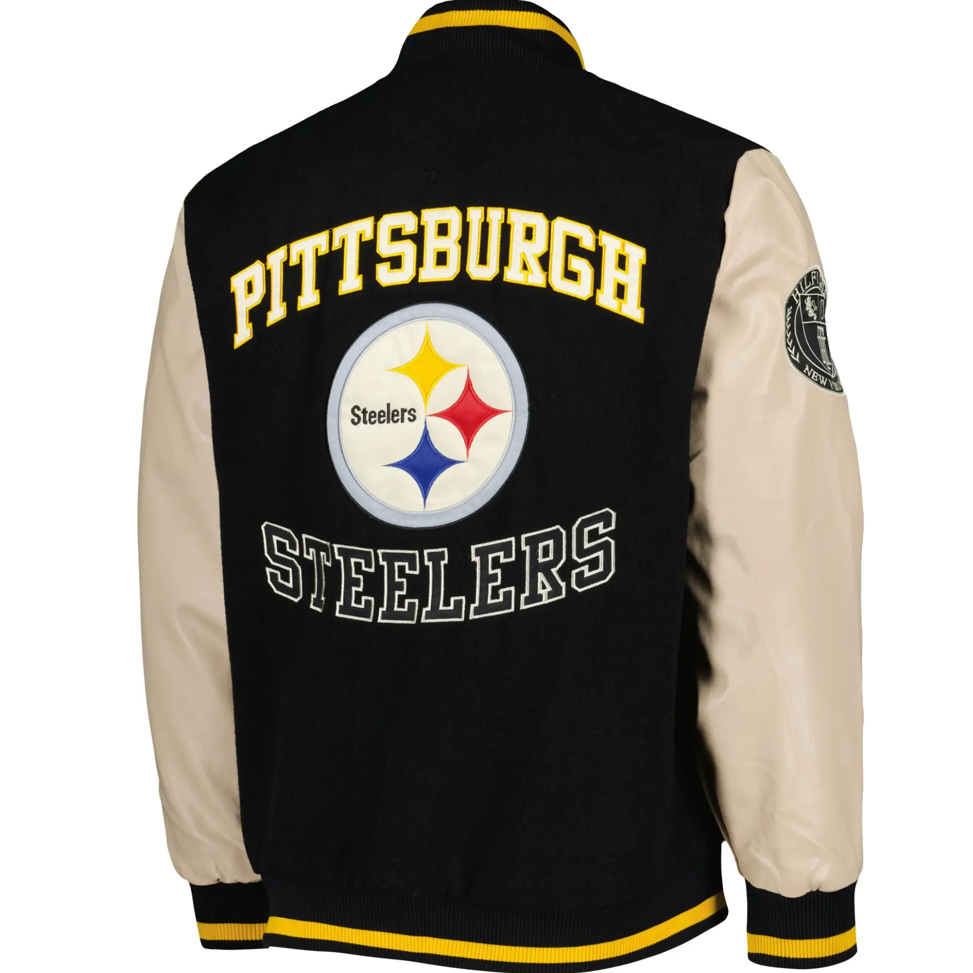 Pittsburgh Steelers Tommy Hilfiger Black & Cream Varsity Jacket - Image 2