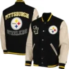 Pittsburgh Steelers Tommy Hilfiger Black & Cream Varsity Jacket - Image 3