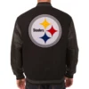 Pittsburgh Steelers Logo Black Wool & Leather Reversible Varsity Jacket - Image 2