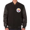Pittsburgh Steelers Logo Black Wool & Leather Reversible Varsity Jacket
