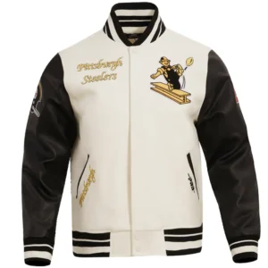Pittsburgh Steelers Retro Classic Wool & Leather Varsity Jacket Cream & Black