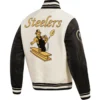 Pittsburgh Steelers Retro Classic Wool & Leather Varsity Jacket Cream & Black - Image 4