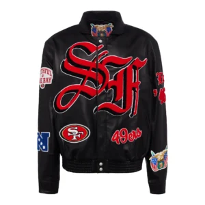 Jeff Hamilton San Francisco 49ers Old English Black Leather Jacket